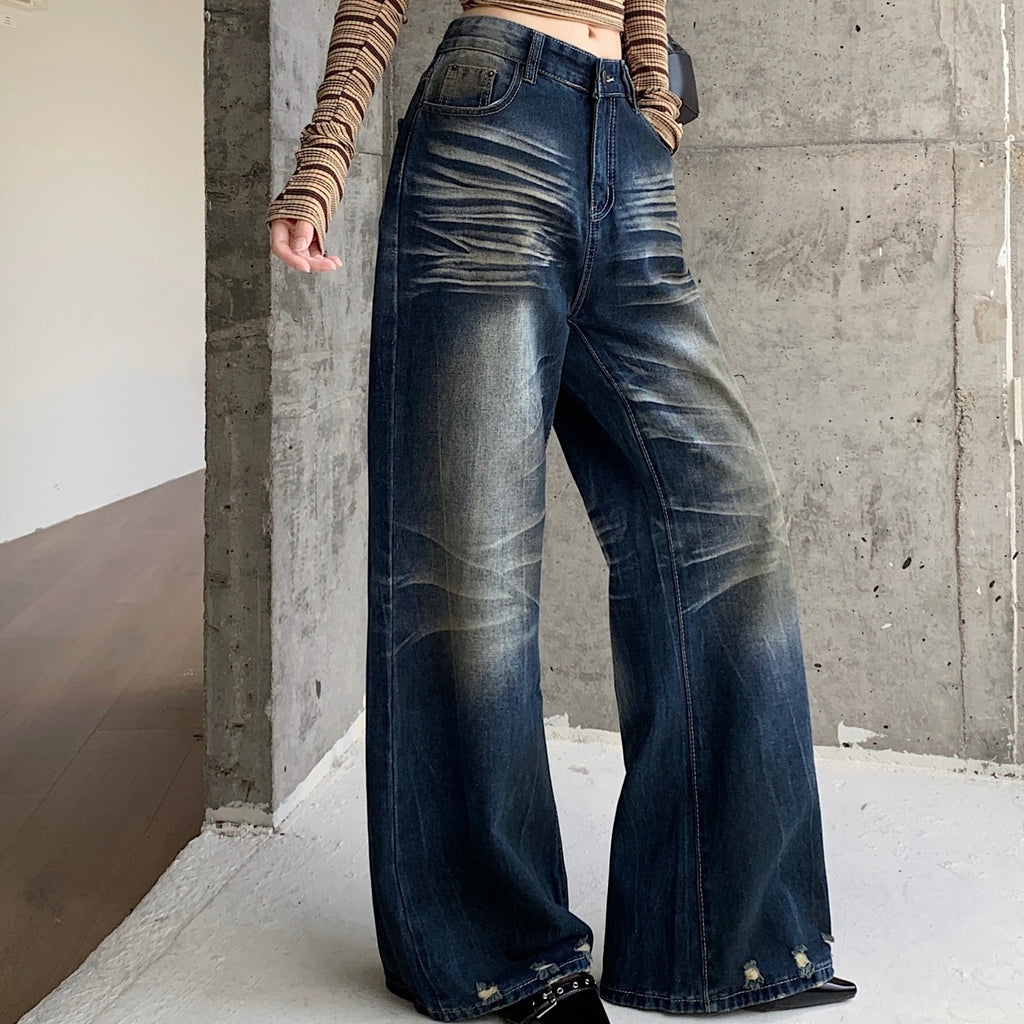 Dark Blue Scratch Cube Stud Hem Jeans