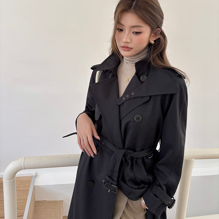Dark Belt Strap Long Coat