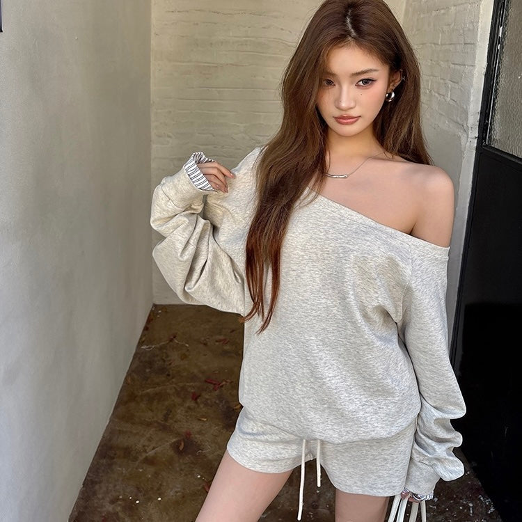 Single Off Shoulder Shorts Casual Set