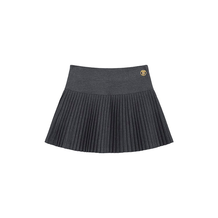 Thick Pleated Gold Button Skirt