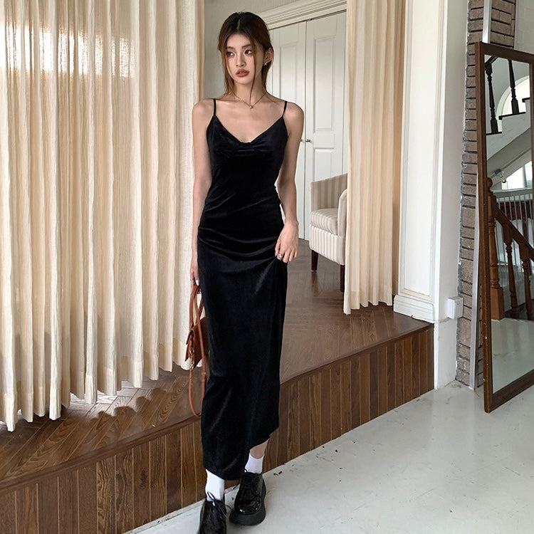 Black Velvet Slip Maxi Dress