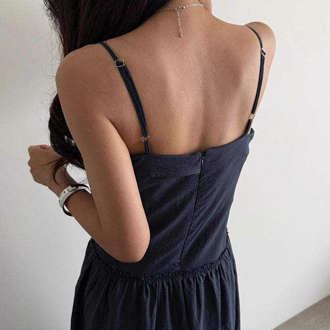 Front Triple Line Ruffle Maxi Dress