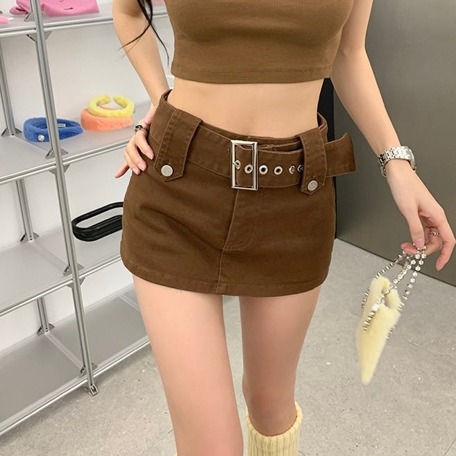 Brown Belt Buckle Mini Skort