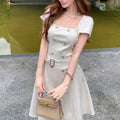 Cream Luxury Golden Button Belt Dress