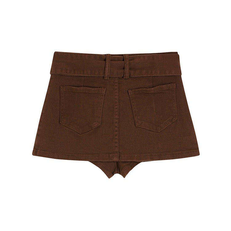 Brown Belt Buckle Mini Skort