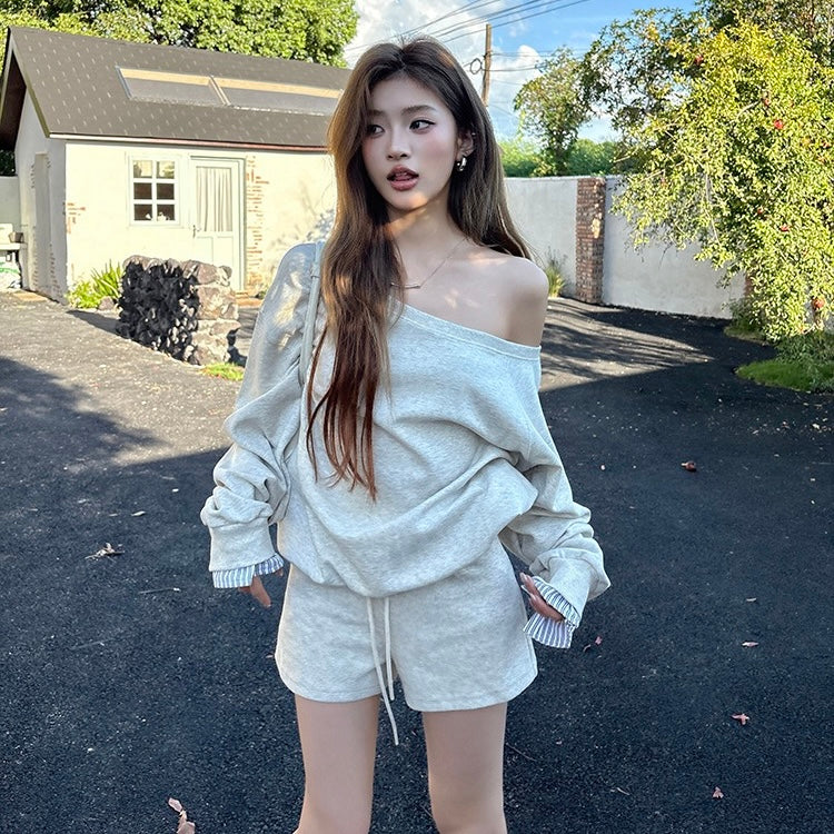 Single Off Shoulder Shorts Casual Set