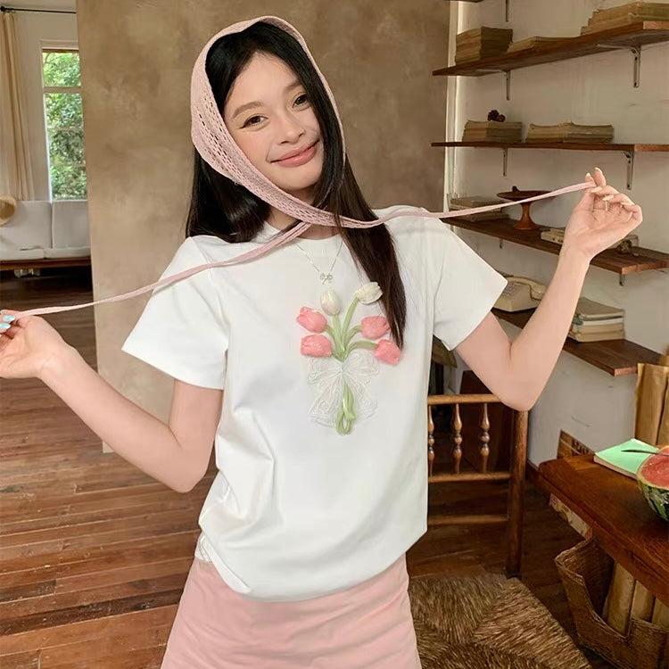 3D Tulip White T-Shirt