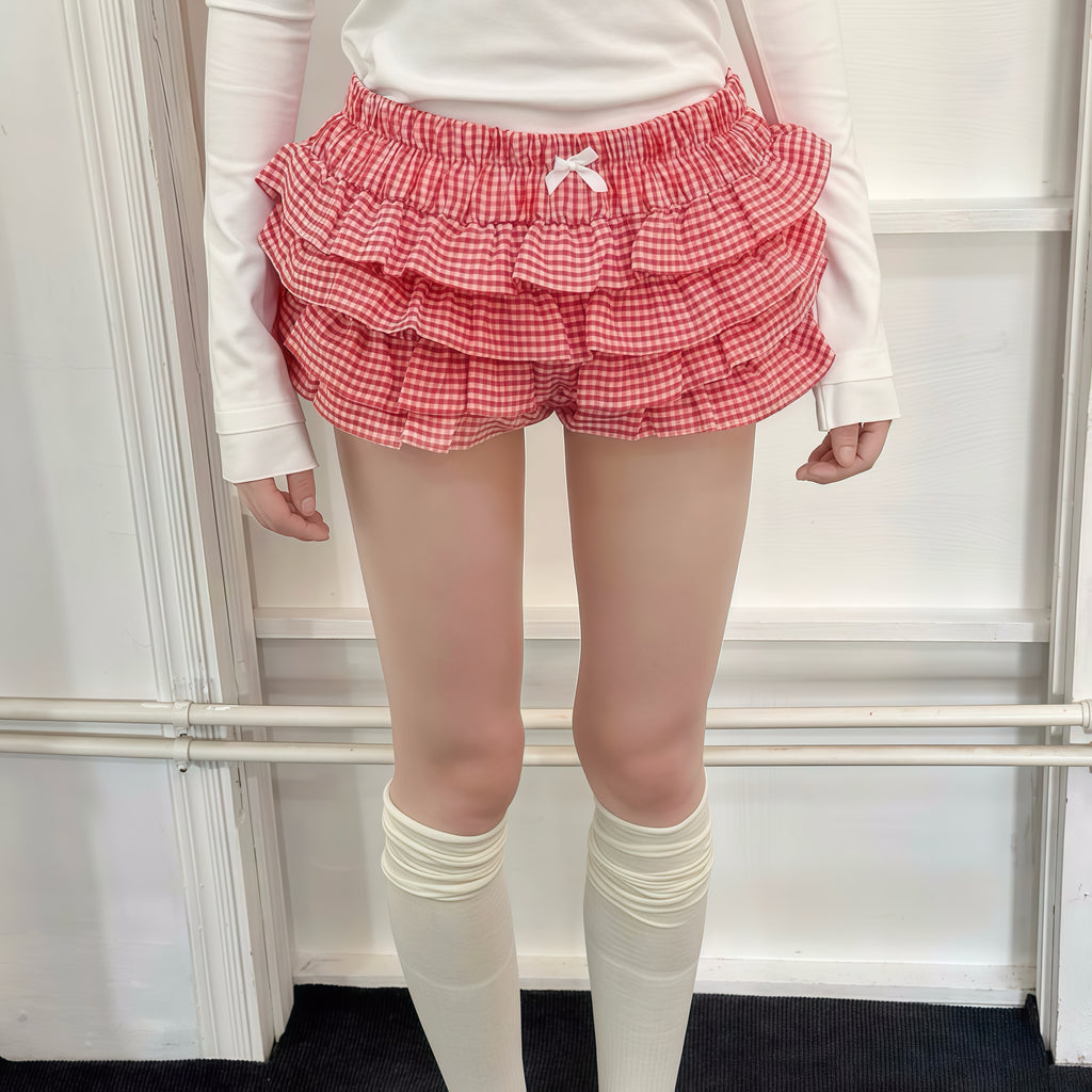 Cascade Ruffle Gingham Shorts
