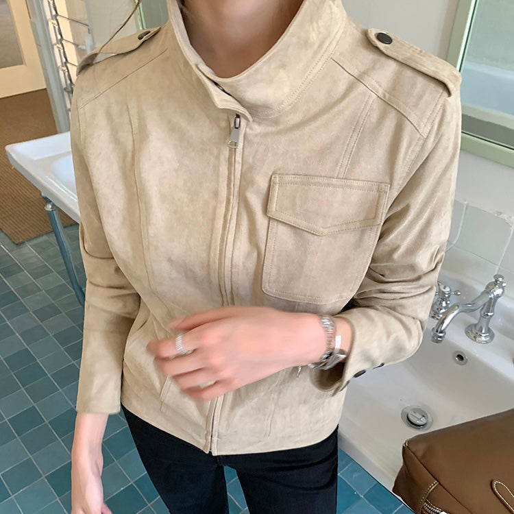 Tan Suede Biker Zip Jacket