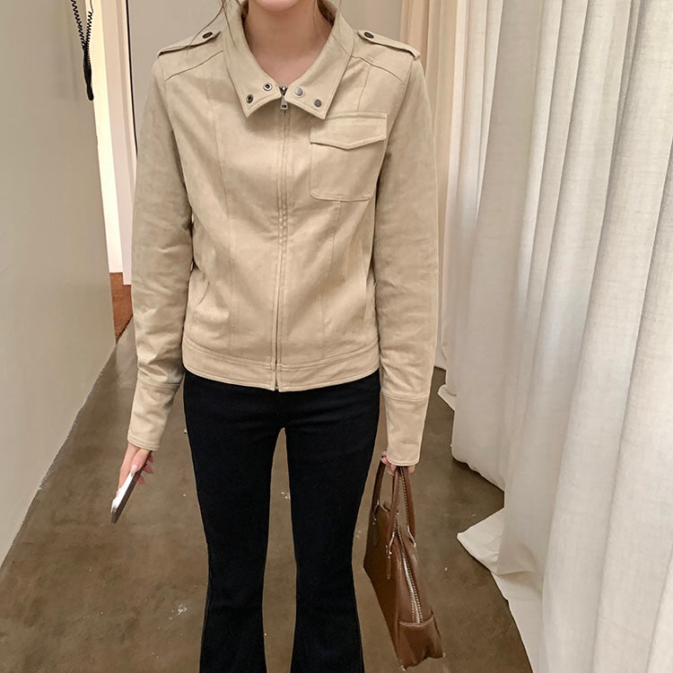 Tan Suede Biker Zip Jacket