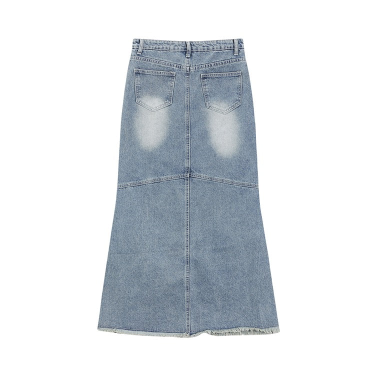Light Blue Long Flared Pencil Skirt
