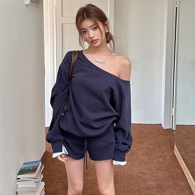 Single Off Shoulder Shorts Casual Set