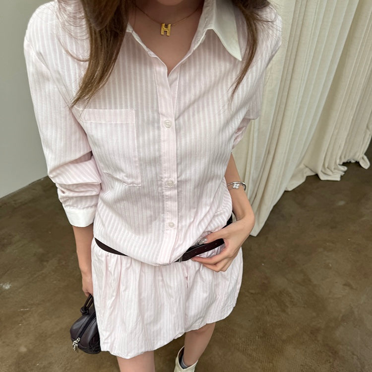 Light Pink Lined Button Up Belt Dress