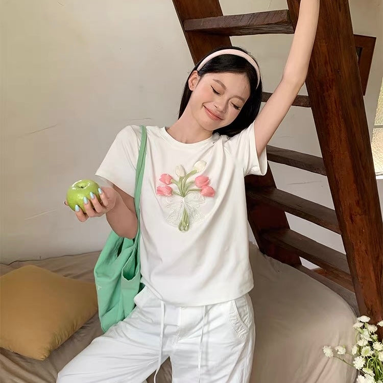 3D Tulip White T-Shirt