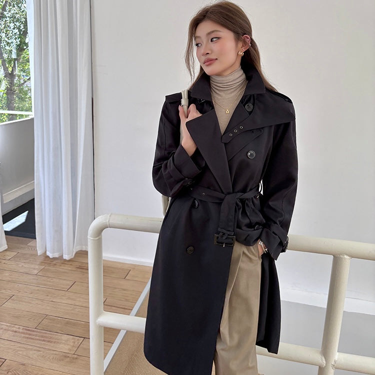 Dark Belt Strap Long Coat