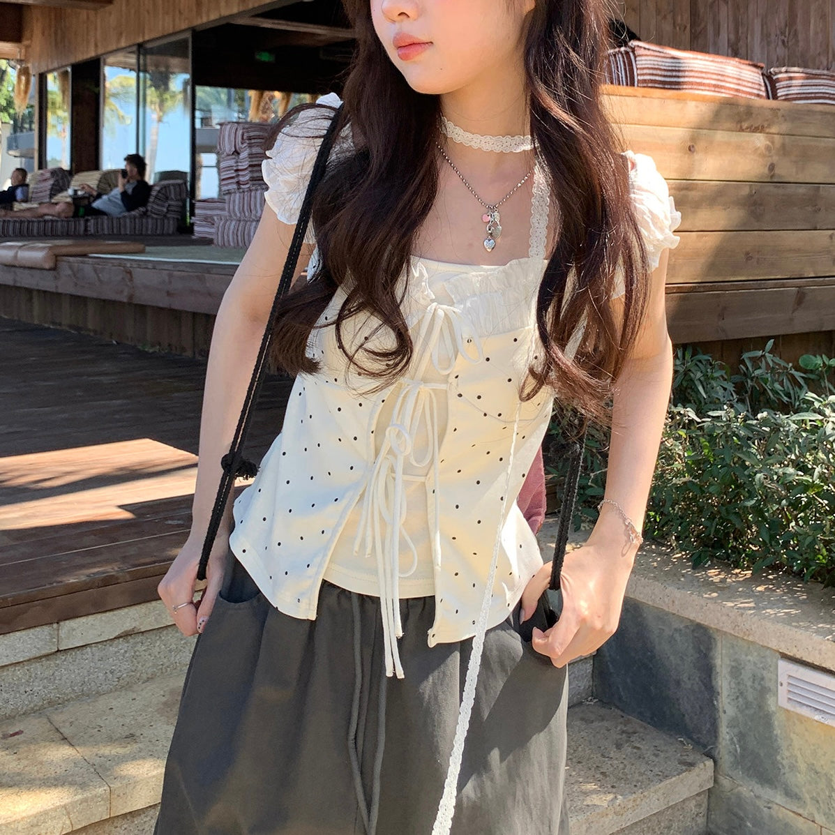 Beige Polka Dot Layer Top