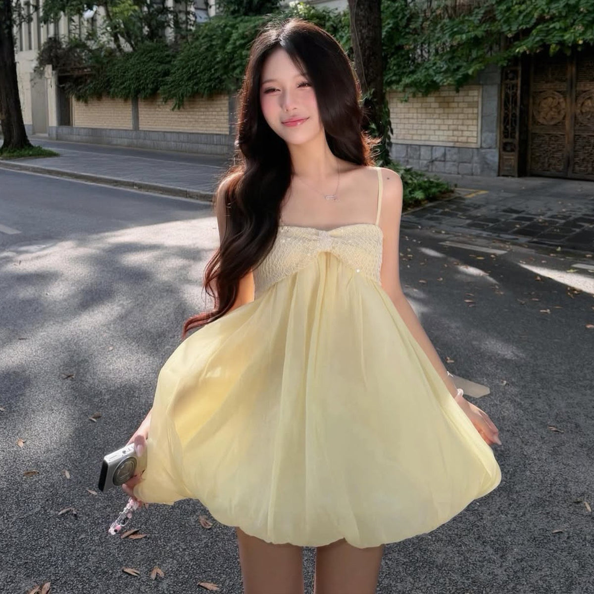 Yellow Top Sequin Puff Hem Camisole