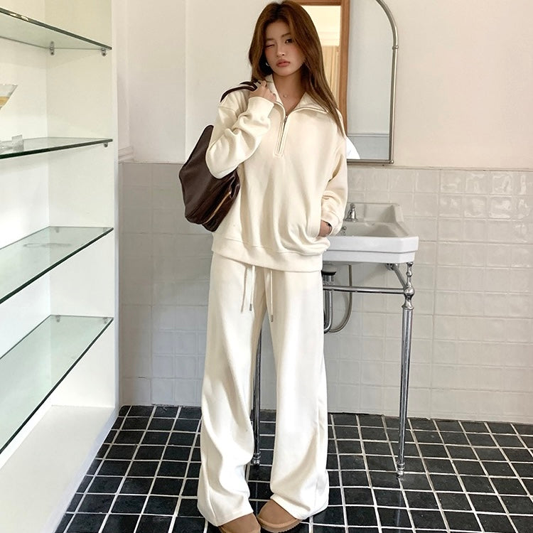 Cream Track Winter Jumper Pants Set