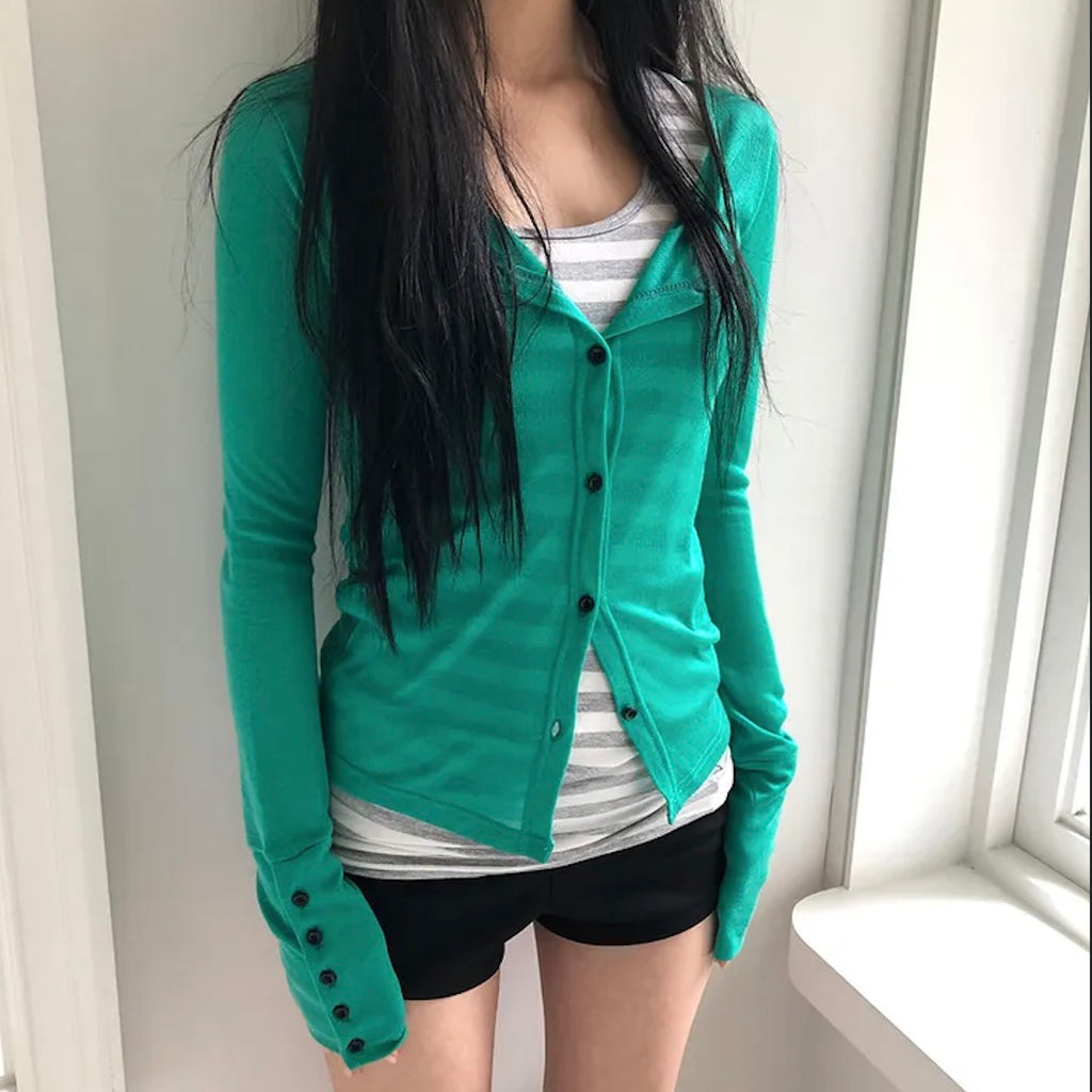 Button-Up Thin Long-Sleeve Top