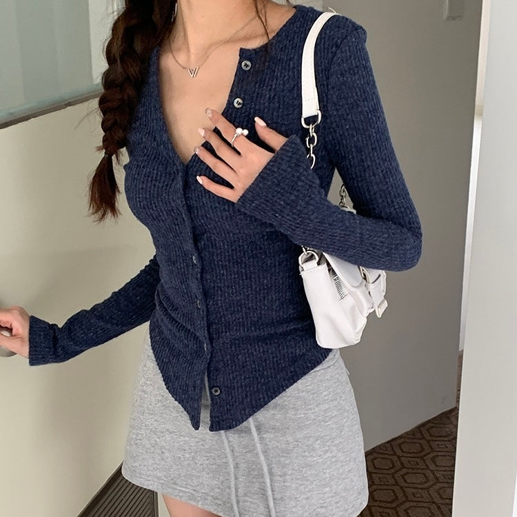 Knit Navy Button-Up Sweater