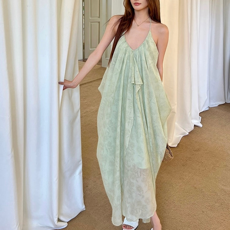 Backless Thin Strap Halter Parachute Dress