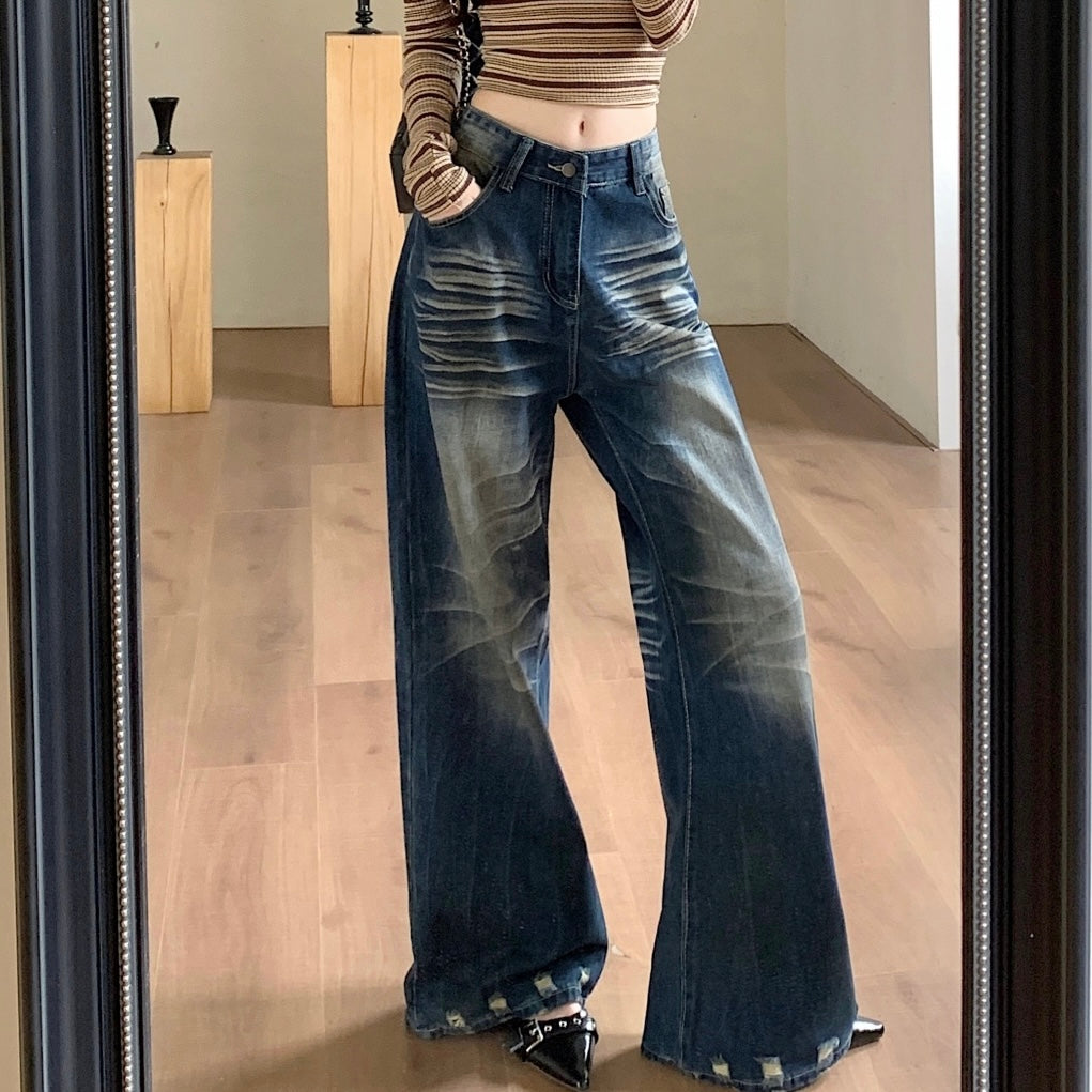 Dark Blue Scratch Cube Stud Hem Jeans