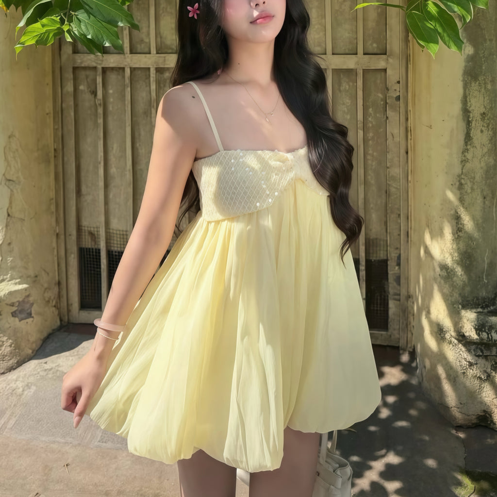 Yellow Top Sequin Puff Hem Camisole
