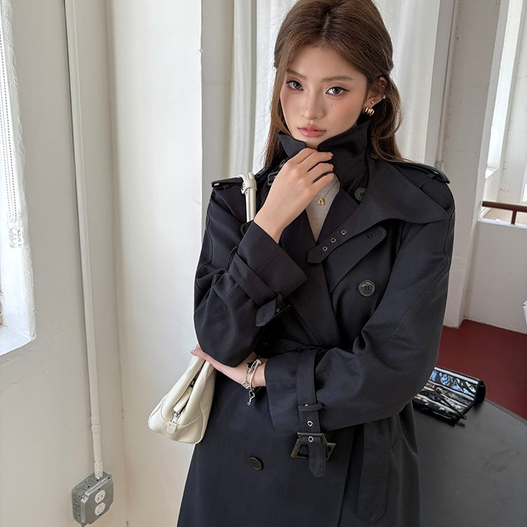Dark Belt Strap Long Coat