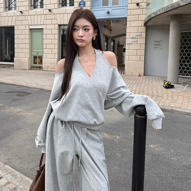 Halter Drop Sleeve Sweater Tracksuit Set