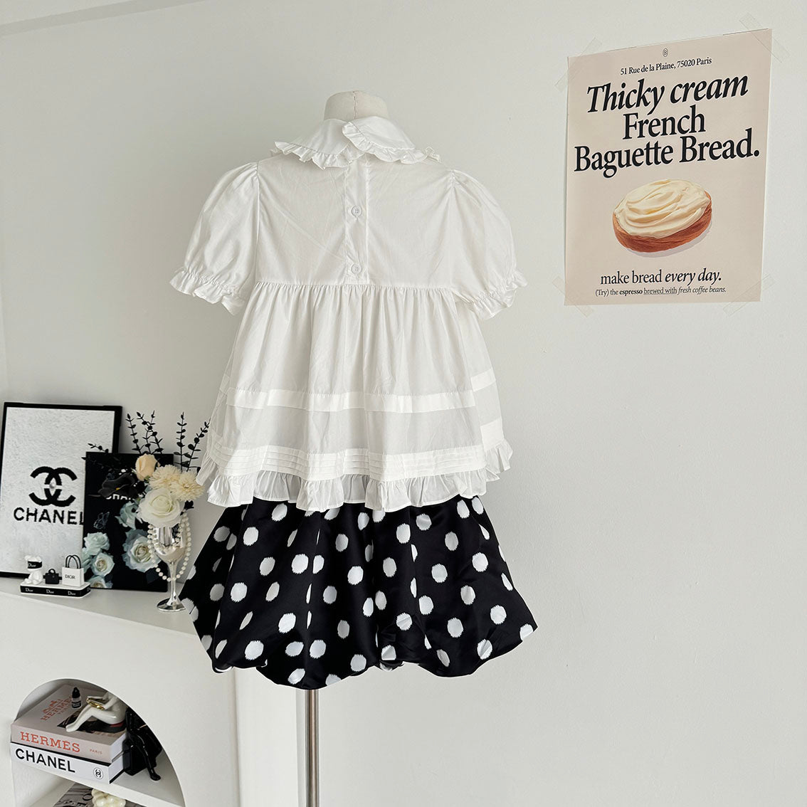 Mono Babydoll Top Polka Dot Skirt Set