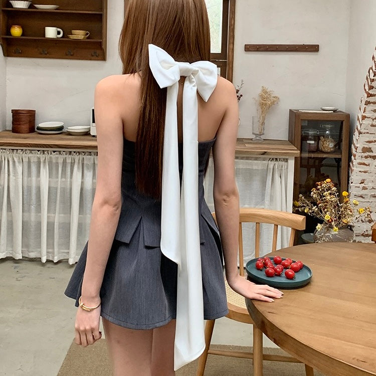 Grey Vest Skirt Back Ribbon Set