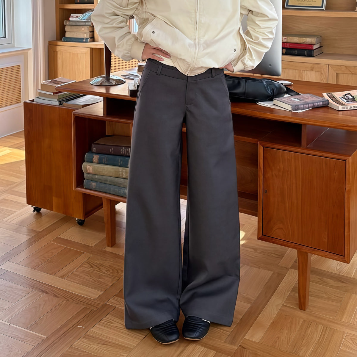 Grey Loose Straight Trousers