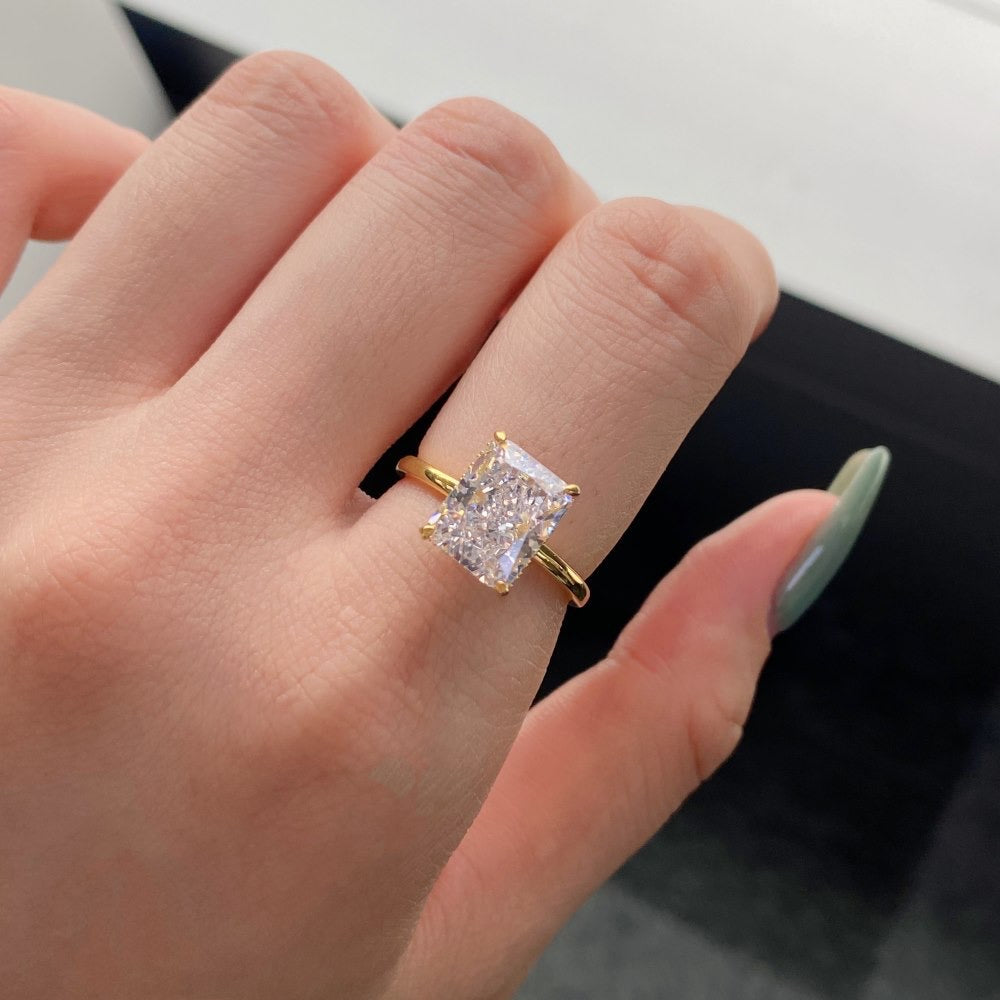 Radiant Cut Solitaire Diamond Ring S925