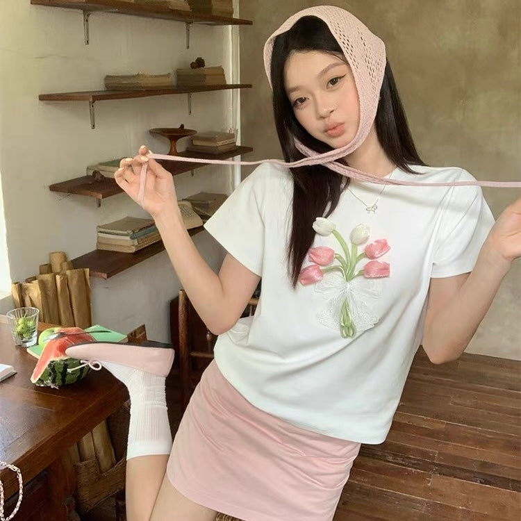 3D Tulip White T-Shirt