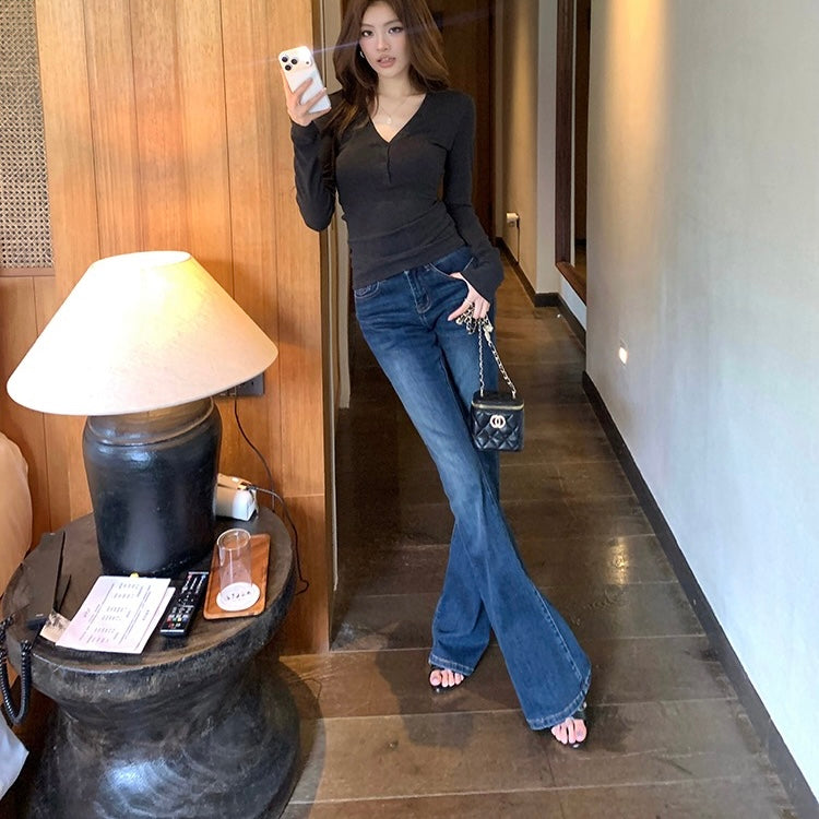 Dark Blue Denim Boot Leg Jeans