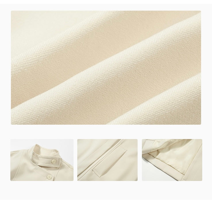 Beige High-Neck Waist Tied Coat
