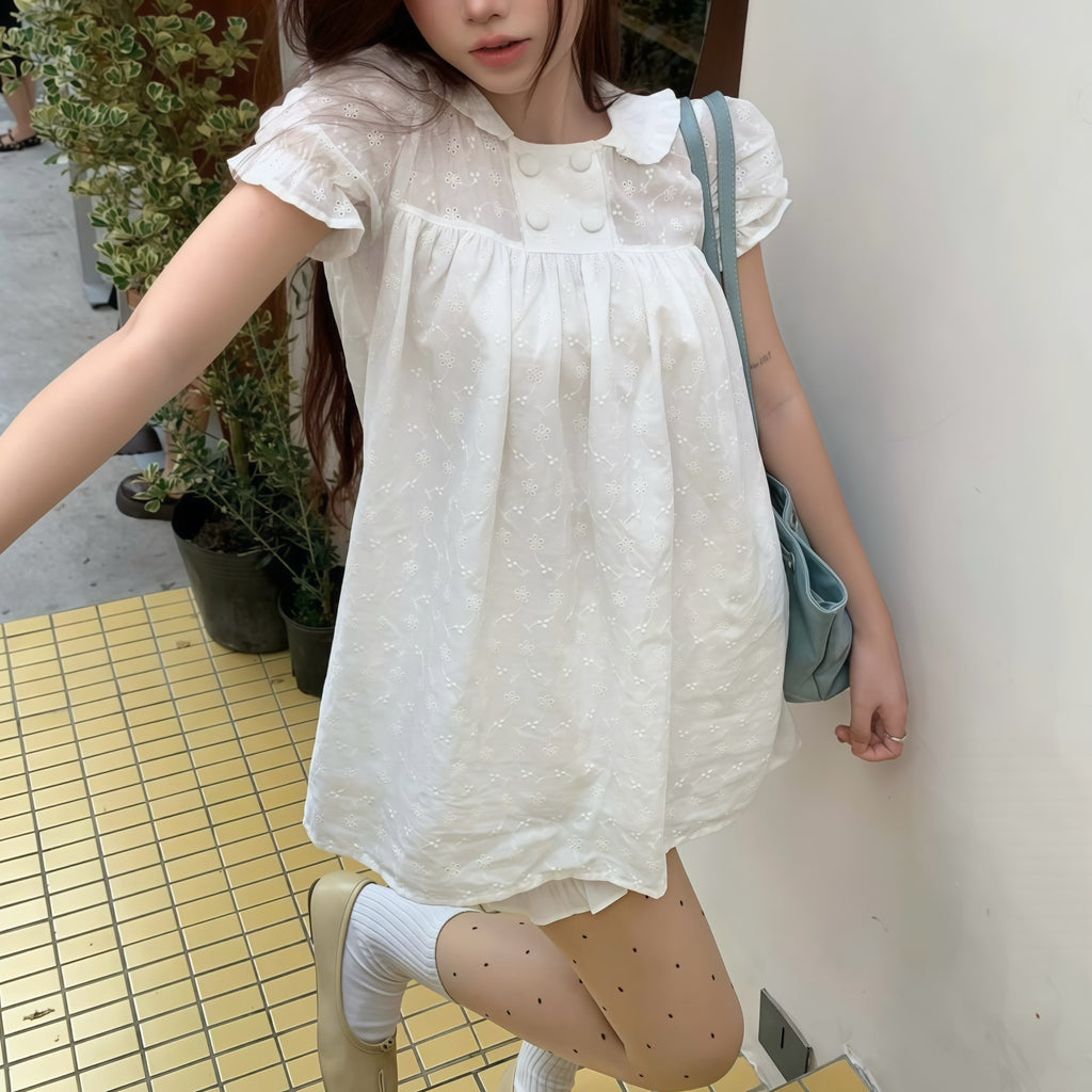 White Babydoll Frill Hem Top Shorts Set