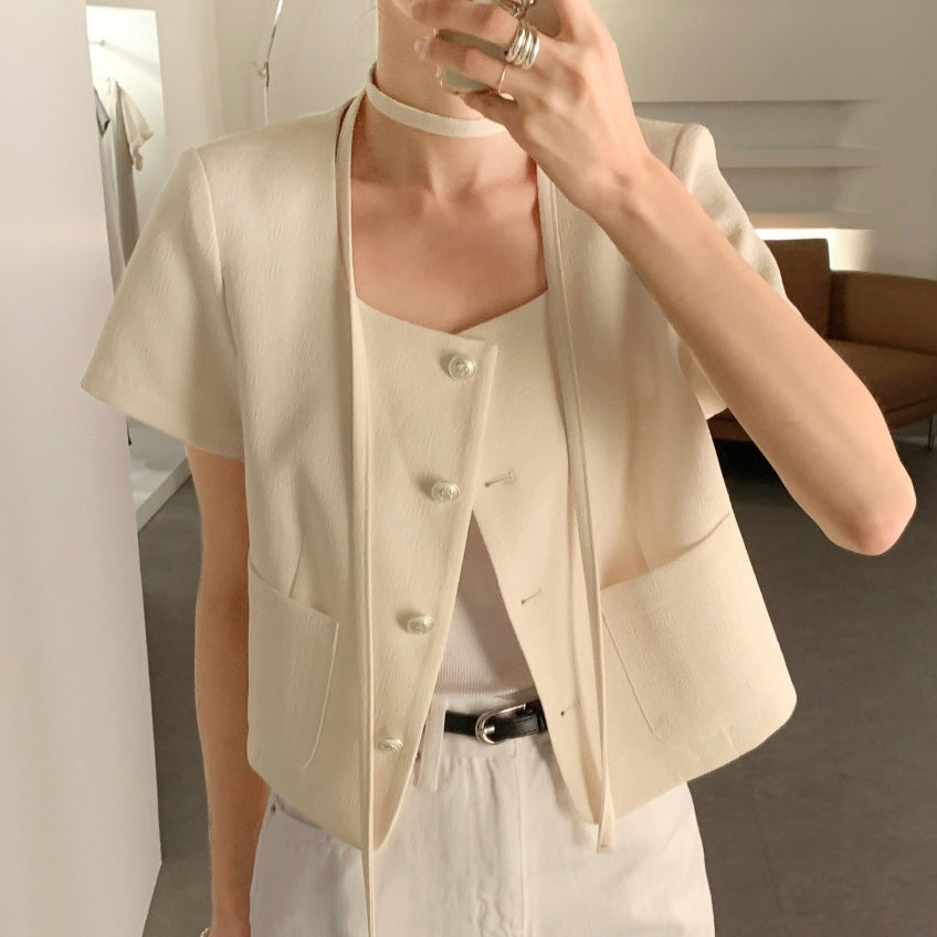 Button-Up Short-Sleeve Blazer