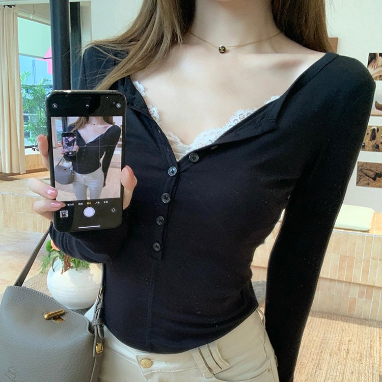 Black Long Sleeve Inner Lace Top