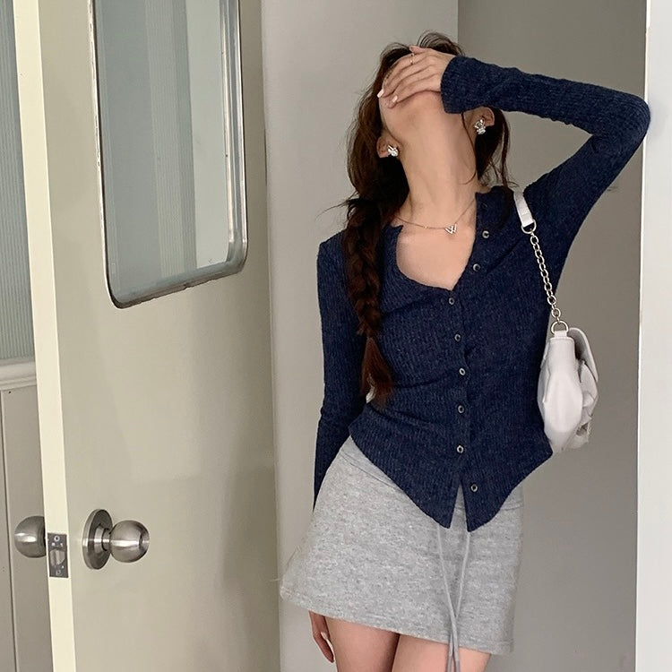 Knit Navy Button-Up Sweater