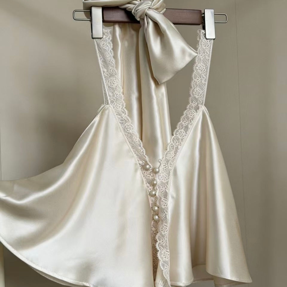 Champagne Satin Ribbon Scarf Lace Camisole