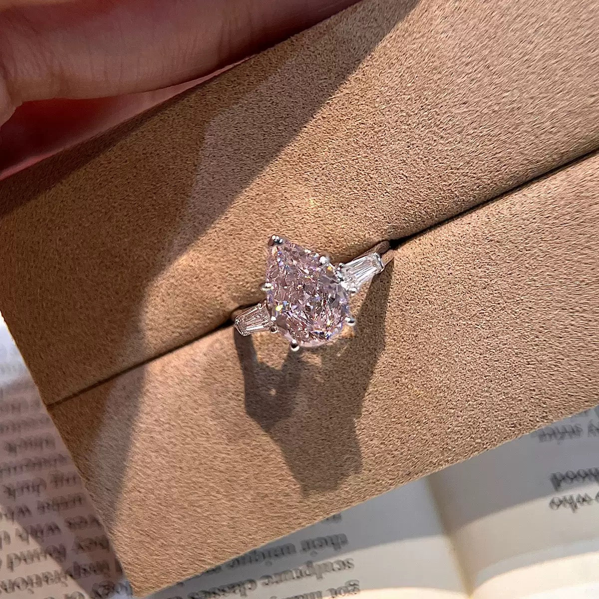 Pink Pear Trapezoid Trilogy Diamond Ring S925
