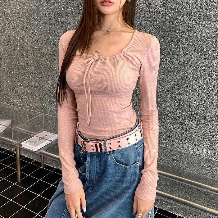 Pink Knit Neck Tied Top