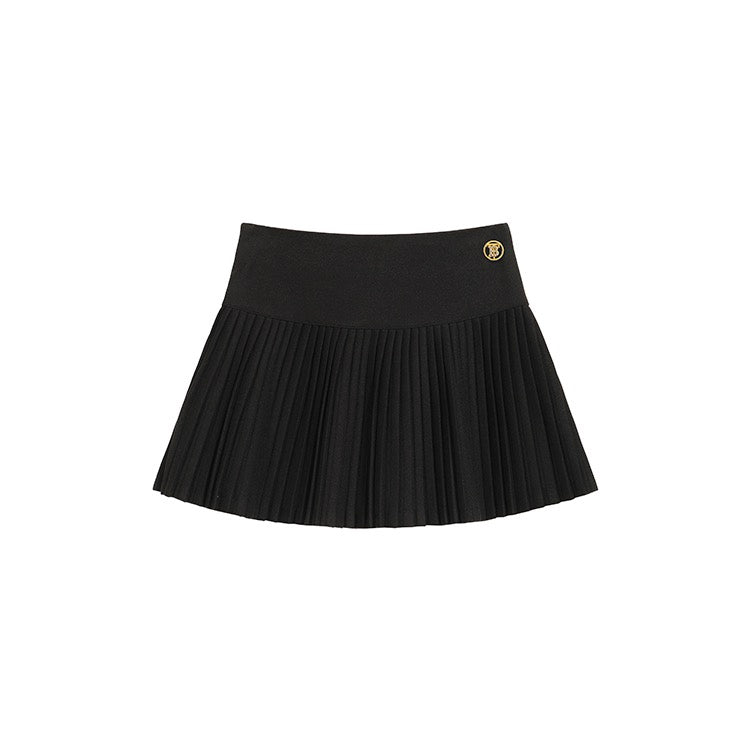 Thick Pleated Gold Button Skirt