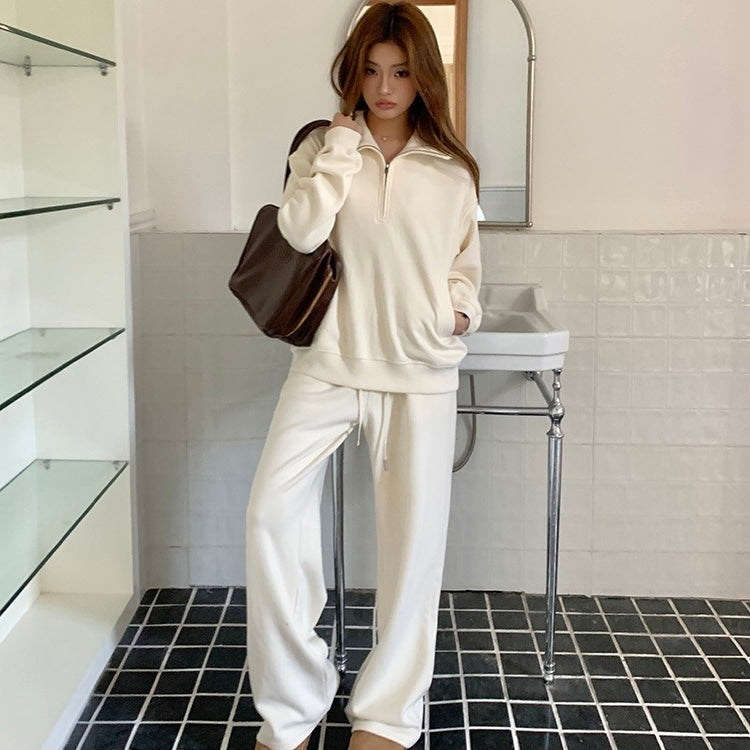 Cream Track Winter Jumper Pants Set