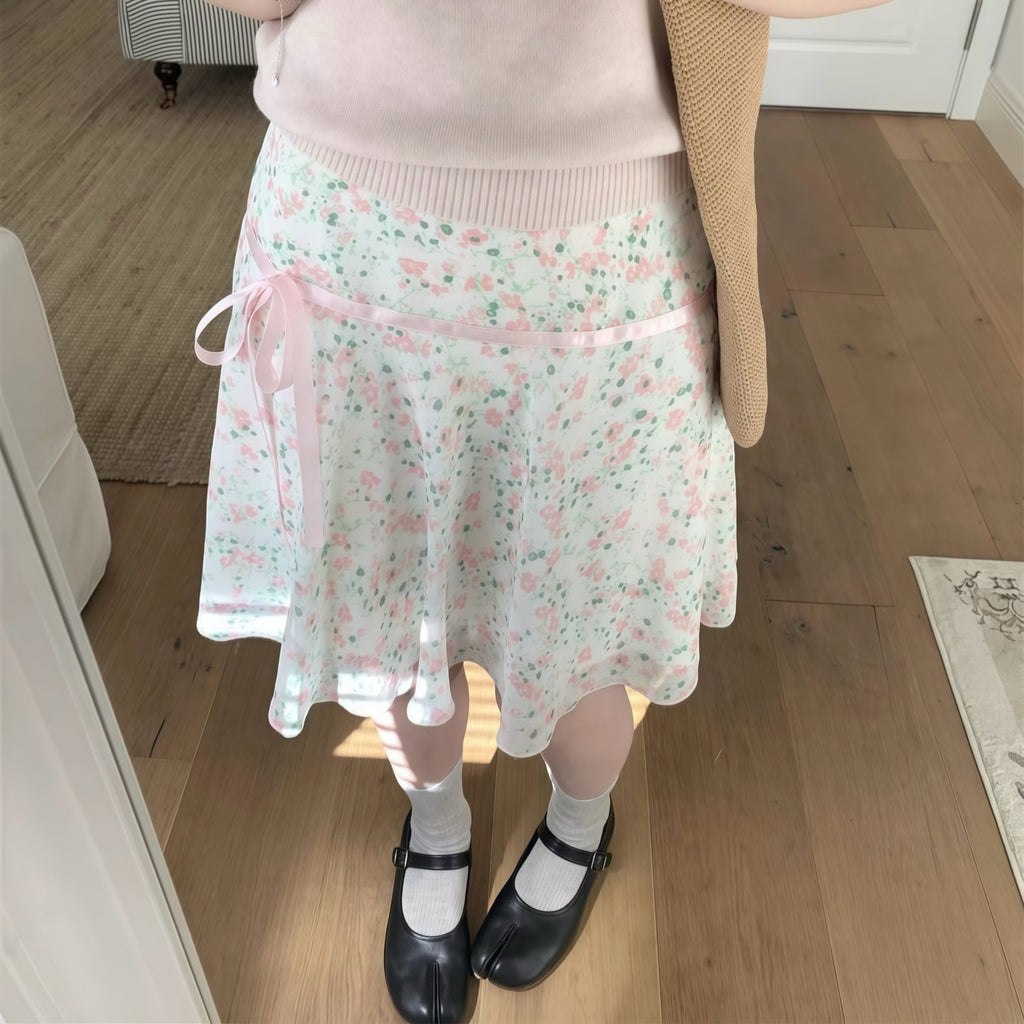 Pink Ribbon Floral A-Line Skirt
