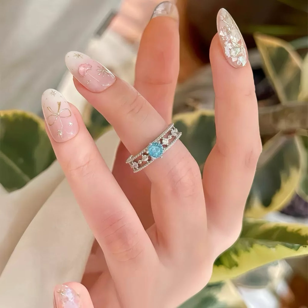 Blue Stone Milgrain Edge Diamond Band