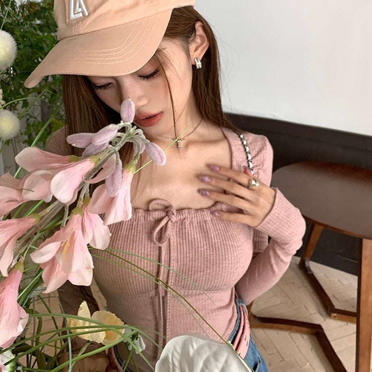 Pink Knit Neck Tied Top