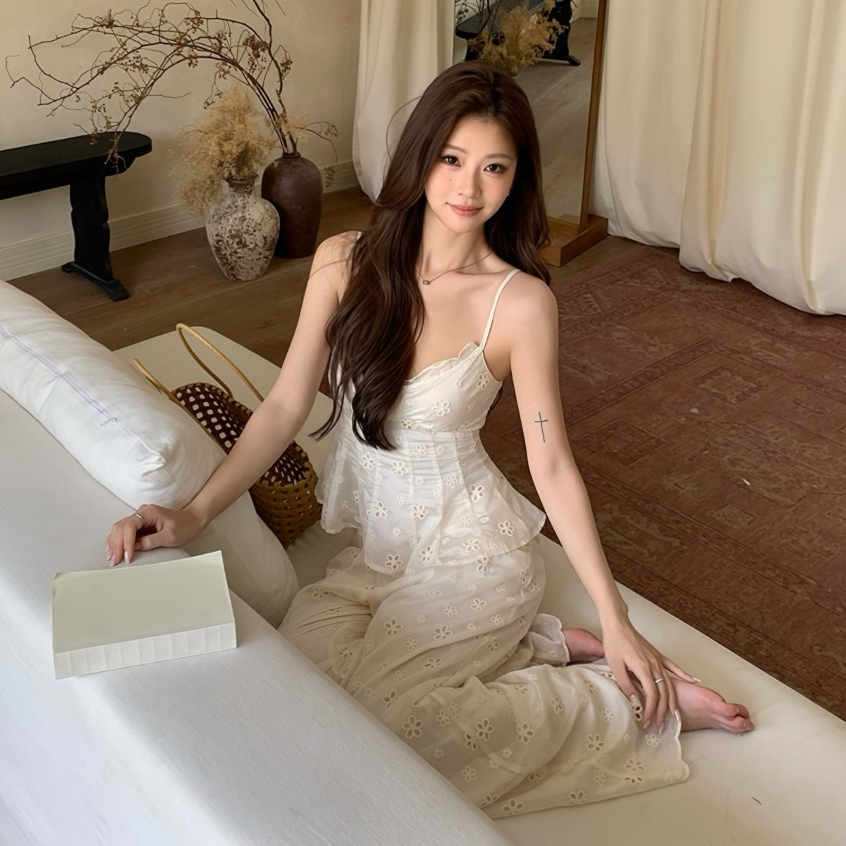 White Lace Camisole Pants Summer Set