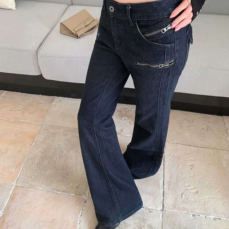 Deep Blue Double Zip Denim Pants